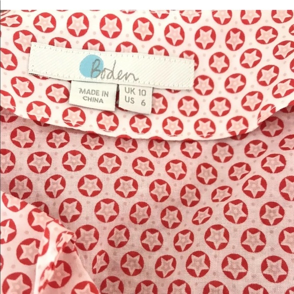 Boden | Gauzy Tie Neck Top Womens Size 6 Red Pullover Boho Star Print Blouse - Picture 12 of 12